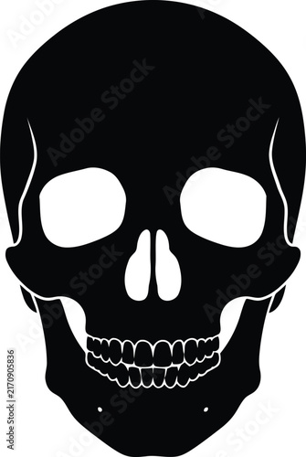 Foto Black skull silhouette against a white background presents a stark anatomical fo