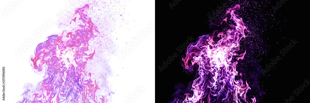 Fototapeta premium Glowing Purple and Pink Magic Fire Flames Isolated on Black and White Backgrounds