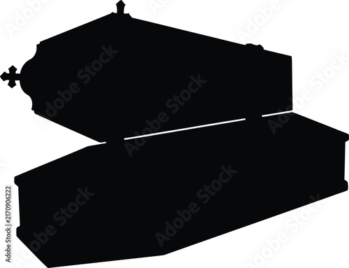Quadro su tela Coffin and lid silhouette against a white background representing final rest