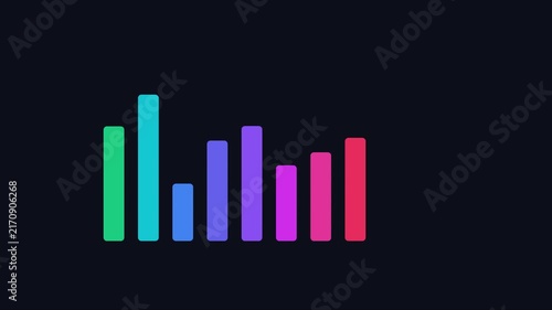 Dynamic colorful audio spectrum visualizer animation on dark 4k background, equalizer sound