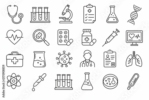 Set of simple black line icons for various business and technology concepts