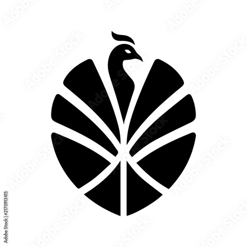 Minimalist black and white peacock logo design element for branding.