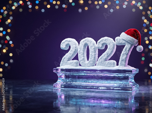 snow and ice 2027 numbers on glowing lights background