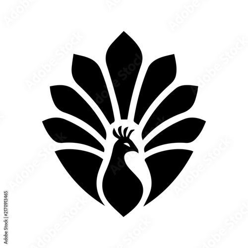 Minimalist black and white peacock icon vector illustration.