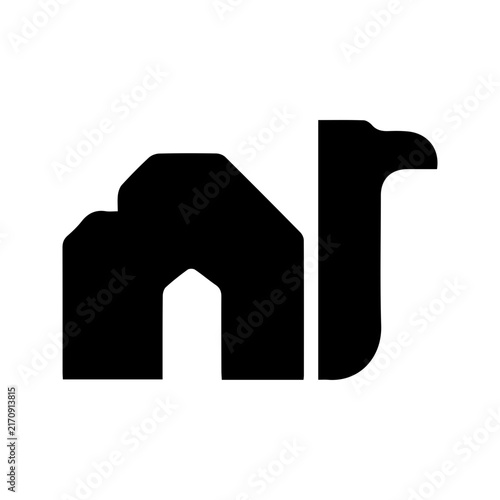 Minimalist black and white logo design featuring a stylized camel silhouette.