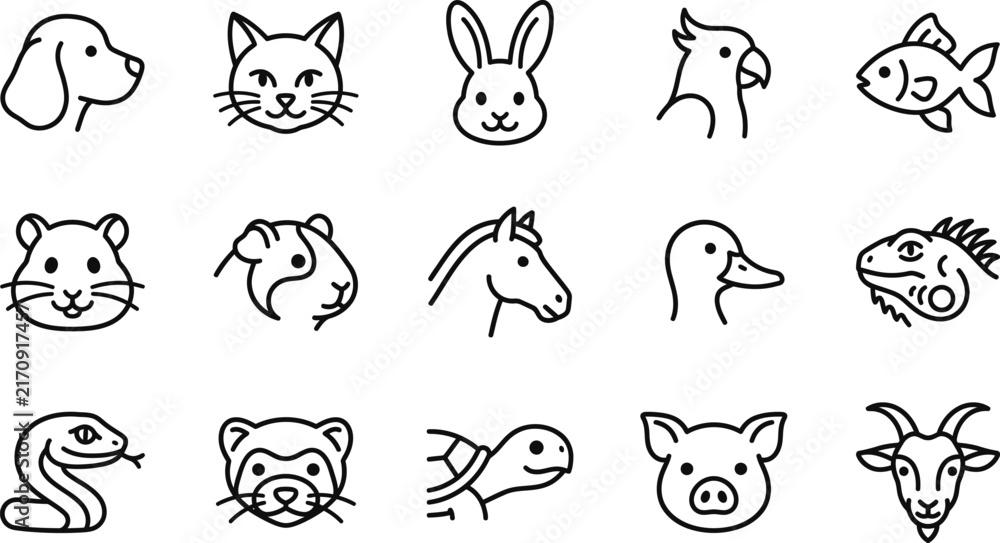 Naklejka premium Expressive animal heads line art collection