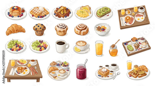 Bakery and breakfast food vector illustration collection