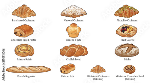 Artisan bakery vector collection featuring handcrafted bread and pastries