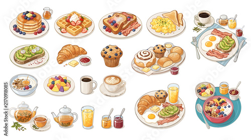 Cozy weekend breakfast and brunch vector illustration