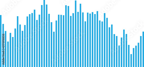 Blue bar chart showing fluctuating market activity and economic data points, isolated on transparent background for business reports, financial analysis, and professional data visualization projects.