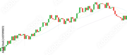 Financial stock market candlestick chart showing a steady bullish uptrend with red and green bars isolated on transparent background for professional trading analysis, data visualization, and web desi