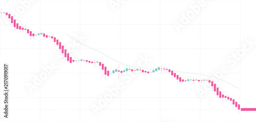 Financial market candlestick chart showing a strong bearish downward trend with a moving average line isolated on transparent background for professional business data analysis and stock exchange repo