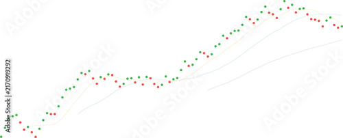 Upward trending financial market graph with red and green data points and trend lines, isolated on transparent background for business growth, investment success, and financial analysis reports.