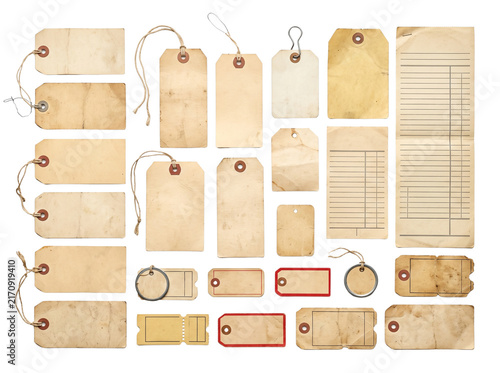 Vintage paper tags collection aged labels for scrapbooking.