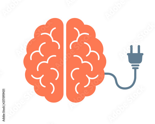 Brain power concept with a brain and an electrical plug.