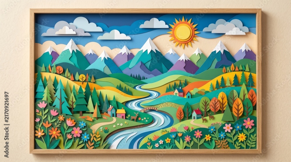 Obraz premium Vibrant watercolor illustration of a tropical jungle scene with birds.