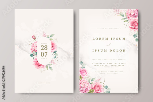 beautiful wedding invitation card set with floral watercolor