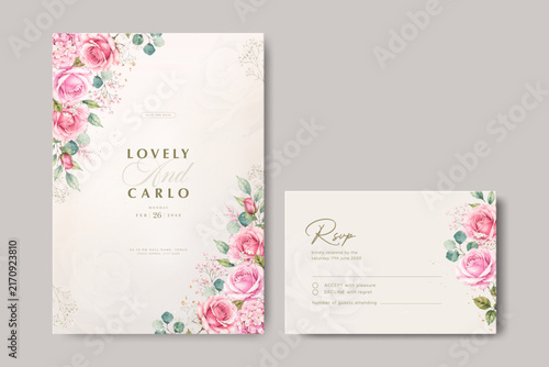 beautiful wedding invitation card set with floral watercolor