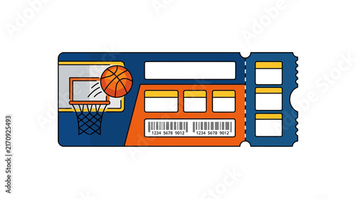 Basketball Game Ticket with Hoop and Ball