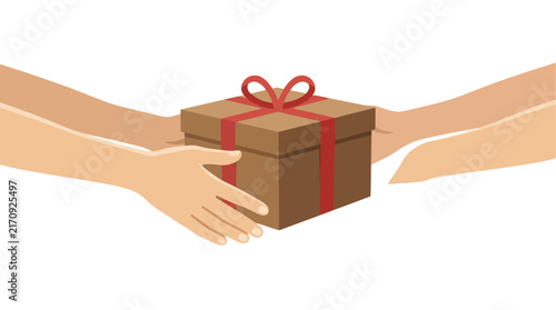 Hands Exchanging Gift Box with Ribbon Bow