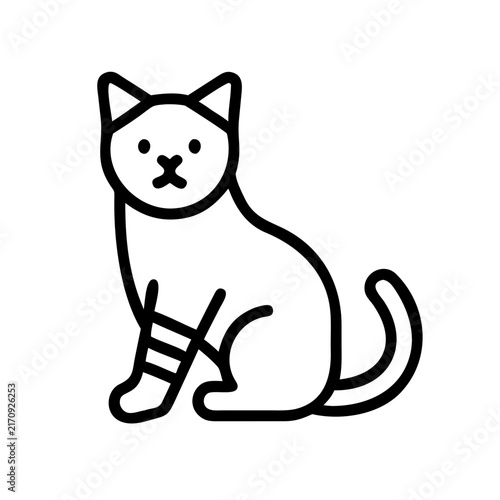 Cute cat illustration with a bandaged paw in a minimalist style  