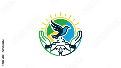 A colorful graphic illustration depicting freedom and human rights