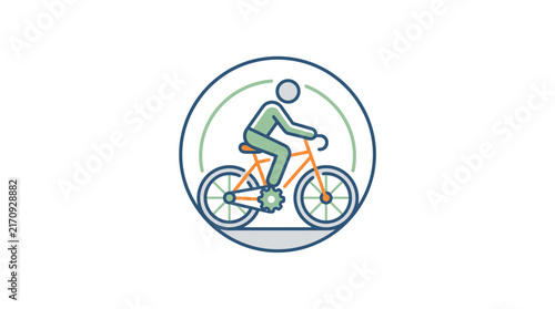 A simple icon showing a person riding a bicycle in circle