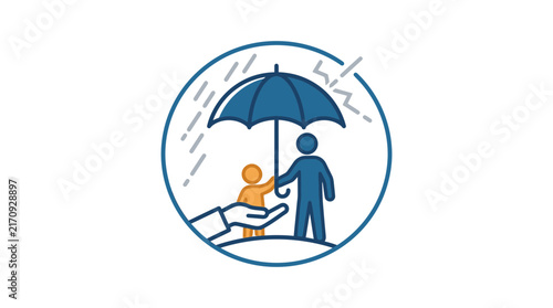 A stylized icon showing protection from the heavy rain storm