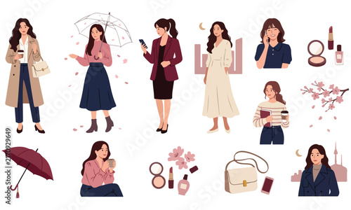 Modern Korean Women Fashion and Beauty Vector Set
