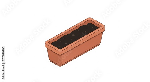 Isometric pot tanaman with soil inside a rectangular container