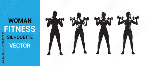 Woman fitness silhouette collection with workout poses and exercise training illustration eps 10
