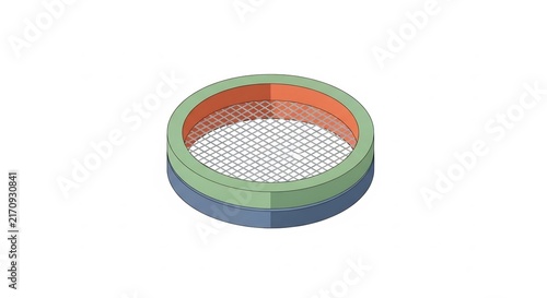 Isometric laboratory sieve with metal mesh screen