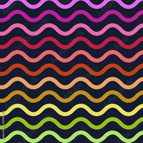 фотографія A seamless pattern featuring horizontal wavy stripes in pastel shades of blue, purple, pink, beige, and green, separated by thin white undulating lines