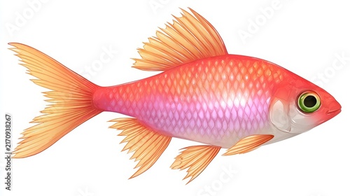 Vibrant Orange Pink Fish with Large Eye and flowing fins isolated on white background