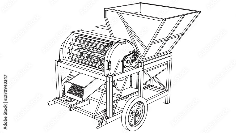Fototapeta premium Industrial grain thresher machine white background.