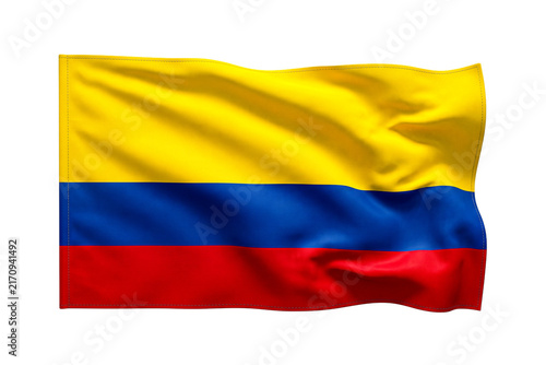 Fotografie National flag of colombia waving isolated against a transparent grid background design