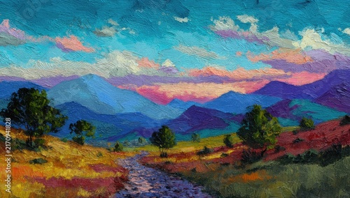 Colorful mountain landscape painting