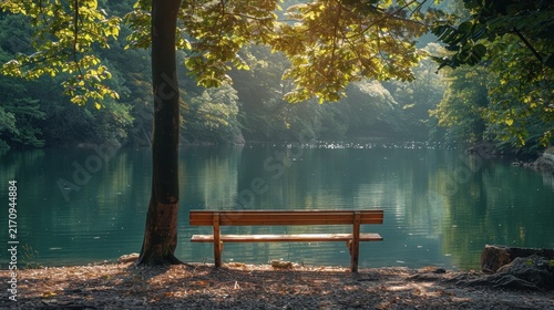 Wooden bench under a tree surrounded by nature