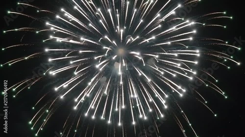Spectacular Red and Green Fireworks Bursting in the Dark Night Sky for Celebrations