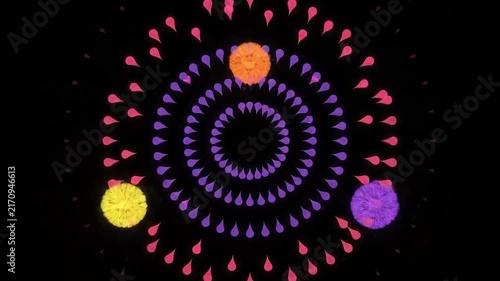 Colorful Stylized 2D Animated Fireworks Motion Graphics on Isolated Black Background
