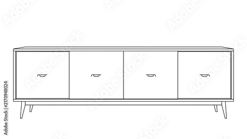Modern sideboard with four doors white background.