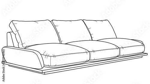 Modern sofa line art illustration white background.