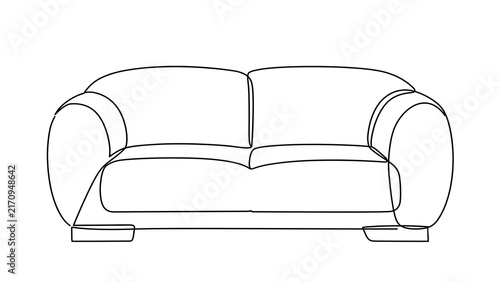 Modern sofa line art on white background.