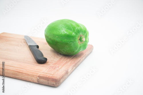Organic Green Papaya Isolated on White Background,