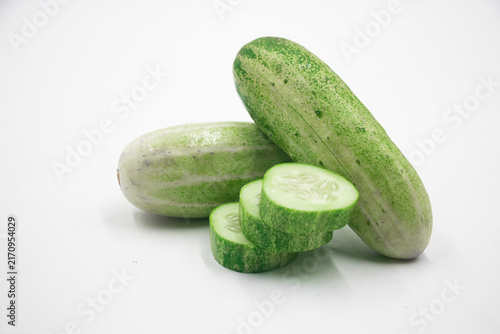 Organic Cucumber Cut Out on White.