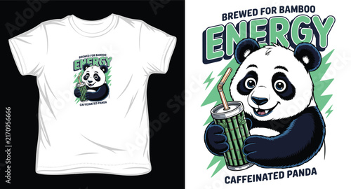 Brewed for bamboo energy caffeinated panda illustration for t-shirt.