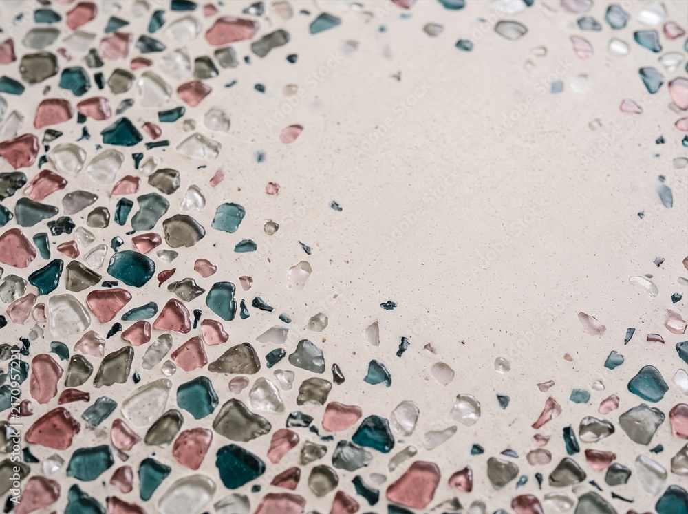 Fototapeta premium Recycled Cosmetic Glass Aggregate in Rose Teal and Clear Quartz