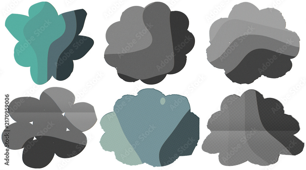 Fototapeta premium A retro risograph-style collage of six daisy shapes in muted teal and gray tones.