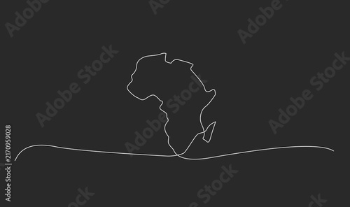 Minimalist One Line Drawing of Africa Continent Map. Simple Outline Illustration with Continuous White Line on Dark Background.