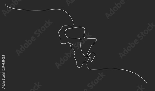 Continuous Line Art Map of Africa and Global Connection, Minimalist Graphic Design Concept on Dark Background